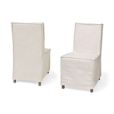image of Elbert I Cream Fabric Slip-Cover w/ Brown Solid Wood Base Dining Chair - 19.3"W x 21.8"D x 35.3"H - 19.3"W x 21.8"D x 35.3"H - Set of 2 - Cream with sku:dkawoith7filyduq7lxzeastd8mu7mbs-overstock