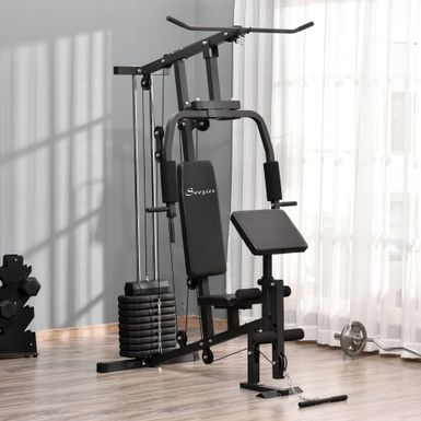 image of Soozier Home Power Tower Multifunction Workout Rack with Poll-up Stand & Dip Station, Weight Stack Machine for Whole Body - Black with sku:llmesczhigp-odhqp0okhqstd8mu7mbs-overstock