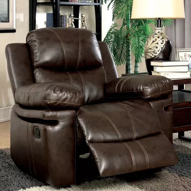 image of Transitional Faux Leather Recliner in Brown with sku:idf-6992-ch-foa