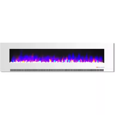 image of 78-In. Wall-Mount Electric Fireplace in White with Multi-Color Flames and Crystal Rock Display with sku:cam78wmef-1wht-almo