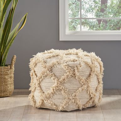 image of Jucar Handcrafted Boho Wool and Cotton Pouf by Christopher Knight Home - Natural with sku:ys9whjbkmwuibg1ybw491qstd8mu7mbs-overstock
