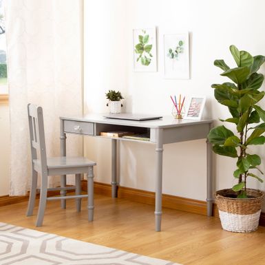 image of Guidecraft Kid's Dahlia Desk and Hutch with Chair - Grey with sku:ohquoovg3yrao3z7twqoawstd8mu7mbs-overstock
