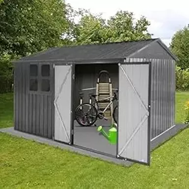 image of Evedy 10x8ft Metal Outdoor Storage Shed with Window,Steel Garden Sheds,Lockable Tool Sheds Storage Oversized Tool Sheds with Air Vent for Garden, Patio, Lawn to Store Garbage Can, Lawnmower with sku:b0d1c9c52w-amazon