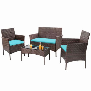 image of Homall PE Rattan 4-piece Outdoor Patio Set - Brown/Blue with sku:vzf3oev9dk_bqglzoeiy0qstd8mu7mbs-overstock