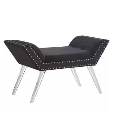 image of Silas Ottoman Bench in Black Tufted Velvet with Nailhead Trim and Acrylic Legs with sku:lcsibebl-armen