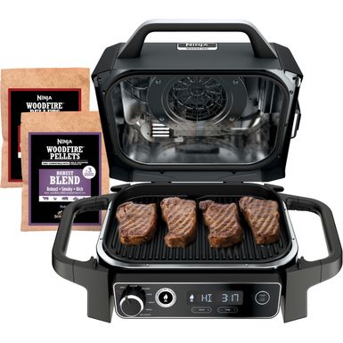 image of Ninja - Woodfire Outdoor Grill & Smoker, 7-in-1 Master Grill, BBQ Smoker, & Outdoor Air Fryer with Woodfire Technology - Grey with sku:bb22015944-bestbuy
