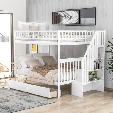 image of Merax Full over Full Bunk Bed with Two Drawers and Storage - White with sku:p8muozjm48nniadov-_l5gstd8mu7mbs-overstock