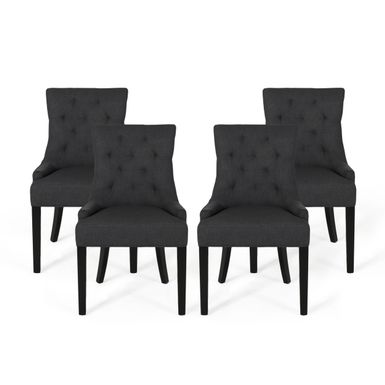 image of Hayden Modern Tufted Fabric Dining Chairs (Set of 4) by Christopher Knight Home - Dark Gray + Espresso with sku:tbv7tbj2o712oaydtxulywstd8mu7mbs-overstock
