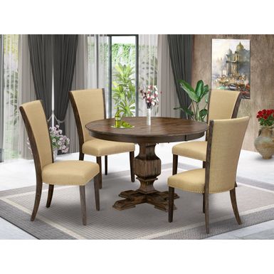 image of Kitchen Table Set - Pedestal Table and Brown Modern Parson Chairs with High Back - Distressed Jacobean Finish (Pieces Option) - F3VE5-703 with sku:w4c-eld-kodniohph-v7oastd8mu7mbs-overstock