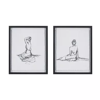 image of Feminine Figures Sketch 2-piece Framed Glass and Matted Wall Art Set with sku:mp95g-0253-olliix
