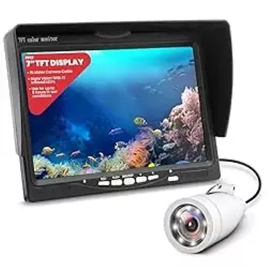 image of 7'' Portable LCD Monitor Underwater Fishing Camera, 1000TVL Camera with 12pcs Infrared Lights, Equipped with Carrying Case White with sku:b0cmr3lcmz-amazon