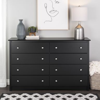 image of Prepac Sonoma 8 Drawer Double Dresser for Bedroom, Wide Chest of Drawers, Traditional Bedroom Furniture - Black with sku:xkyhtwrow2ntvcyt80eyxqstd8mu7mbs-pre-ovr