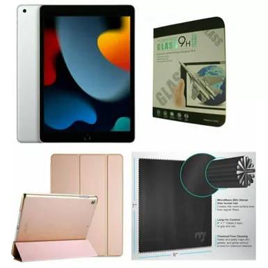 image of Apple 10.2-Inch iPad (9th Generation) with Wi-Fi 64GB Silver Rose Gold Case Bundle with sku:mk2l3rg-streamline