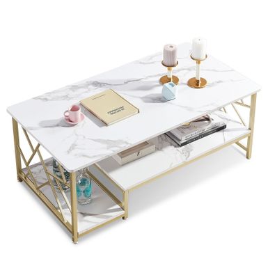 image of MCombo Marble Gold Coffee Table, Modern Center Table for Living Room - 45x24 - White with sku:npvaaf1b9aca-j55mmsp9gstd8mu7mbs-new-ovr