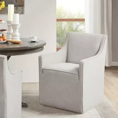 image of Grey Charlotte Slipcover Dining Arm Chair with Casters with sku:mp108-1205-olliix