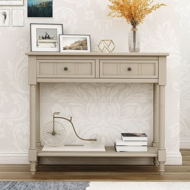 image of Daisy Series Console Table Traditional Design with Two Drawers and Bottom Shelf Acacia Mangium - Antique Gray with sku:ks5i7wnw_10ljh6njyjt8wstd8mu7mbs-overstock