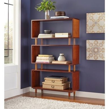 image of Simple Living Margo Mid-Century Modern 3-tier Bookshelf - 59.5"h x 36"w x 11.8"d - Walnut Brown with sku:ecqgyd-rsdmcgbdag3oeywstd8mu7mbs-overstock