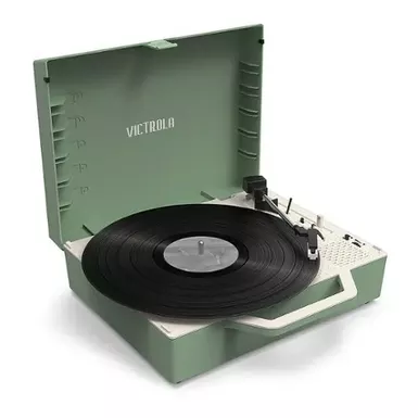 image of Victrola - Re-Spin Sustainable Bluetooth Suitcase Record Player - Basil Green with sku:bb22202771-bestbuy