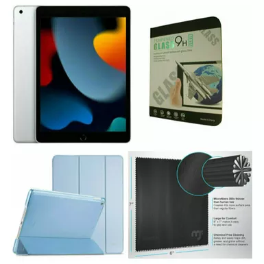 image of Apple 10.2-Inch iPad (9th Generation) with Wi-Fi 64GB Silver Blue Case Bundle with sku:mk2l3blu-streamline
