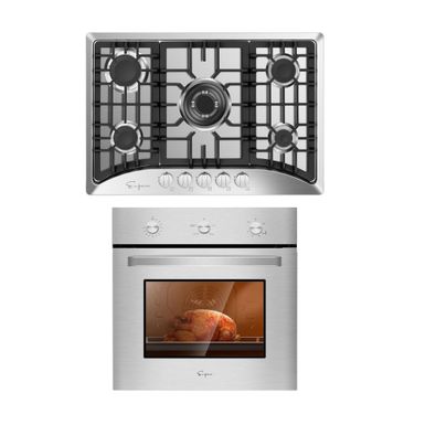 image of 2 Piece Kitchen Package with 24" Gas Single Wall Oven & 30" Gas Cooktop - Silver with sku:pi83qeshotlavc3qd-dvdastd8mu7mbs-overstock