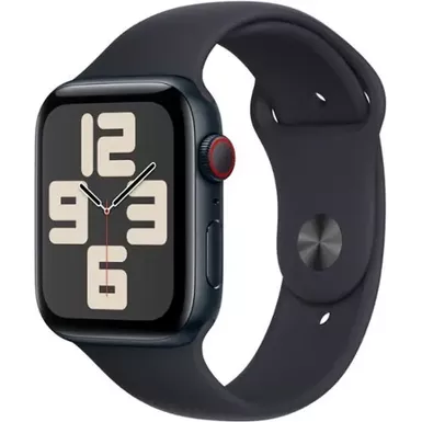 image of Apple Watch SE (GPS + Cellular) 44mm Midnight Aluminum Case with Midnight Sport Band - S/M - Midnight with sku:bb22092488-bestbuy