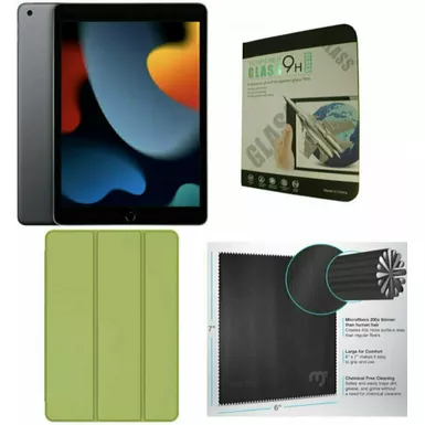 image of Apple 10.2-Inch iPad (9th Generation) with Wi-Fi 64GB Space Gray Green Case Bundle with sku:mk2k3gr-streamline