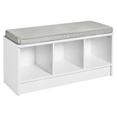 image of Porch & Den Southbrook 3-cube Storage Bench w/ Grey Cushion - White with sku:gahehdmgjbh85i52mvcpqastd8mu7mbs-overstock