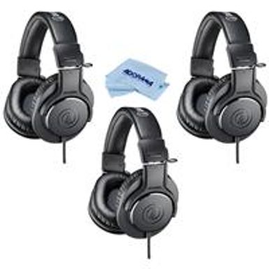 image of Audio-Technica 3 Pack ATH-M20x Professional Monitor Headphones, 96dB, 15-20kHz, Black - With Microfiber Cloth with sku:atathm20x3-adorama