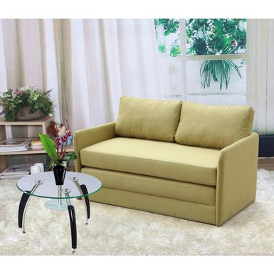image of Porch & Den Claiborne Reversible 5.1 inches Foam Fabric Loveseat and Sofa Bed - Yellow with sku:l4pd3rse5eaf9cp935p-wwstd8mu7mbs-overstock
