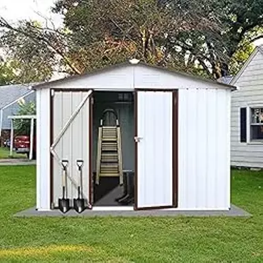 image of DHPM Storage Garden Shed 10ft x 8ft,Metal Outdoor Storage Sheds with Vents,Hinged Door and Padlock,Practical Tool Storage shed for Storing Bicycles,Lawnmowers,Barbeques and Garden Tools with sku:b0cyh6tvyv-amazon