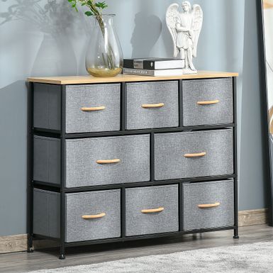 image of HOMCOM 8-Drawer Dresser, 3-Tier Fabric Chest of Drawers, Storage Tower Organizer Unit with Steel Frame Wooden Top for Bedroom - Light Grey with sku:q_ep_riajbf-vp8l6kod_wstd8mu7mbs-overstock