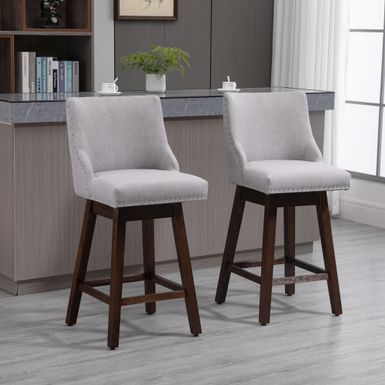 image of HOMCOM 28" Swivel Counter Height Bar Stools with Backs, Upholstered Dining Room and Kitchen Bar Stools Set of 2 with Wood Legs - Brown - Bar Height - 29-32 in. with sku:hwr8jdr4iwikkq4qxqgxcastd8mu7mbs-overstock