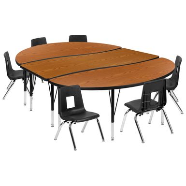 image of 86" Oval Wave Flexible Laminate Activity Table Set with 12" Student Stack Chairs - Oak with sku:22d6hlhlkmyegkyxkkag7gstd8mu7mbs-overstock
