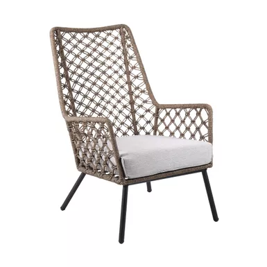 image of Marco Indoor Outdoor Steel Lounge Chair with Truffle Rope and Grey Cushion with sku:28h4q3e0fcphltw2vnhw5wstd8mu7mbs-overstock