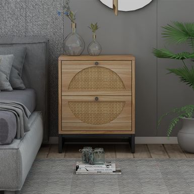 image of Natural rattan storage drawer bedside table with two drawers - Beige with sku:9dnr_95y7zsdtkd1u5_f_gstd8mu7mbs--ovr