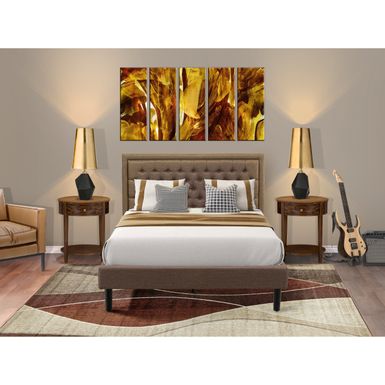 image of 3 Pc Bedroom Set - Platform Bed Frame with Brown Linen Fabric - Button Tufted Headboard- 2 Nightstand (Bed Size Options) - KD18Q-2HI08 with sku:gl6zptaijnyrajnnso-qlastd8mu7mbs-overstock
