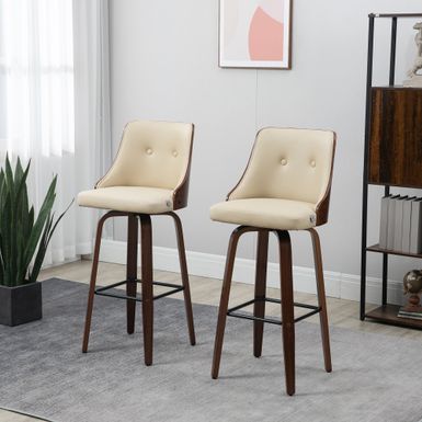 image of HOMCOM Counter Height Bar Stools Set of 2 PU Leather Swivel Barstools with Footrest and Tufted Back - Beige with sku:cl6gej9nhknksfnhfegy3qstd8mu7mbs-aos-ovr
