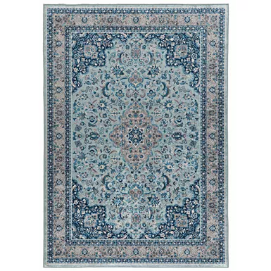 image of Hungas Blue And Ivory 5X7 Area Rug with sku:lfxsr955-linon