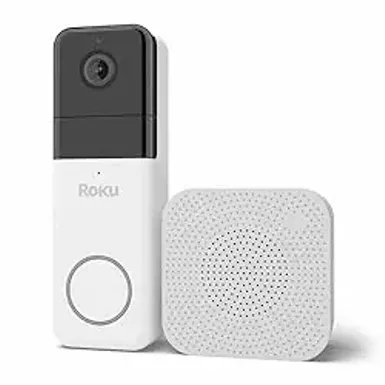 image of Roku Smart Home Wireless Video Doorbell & Chime - 1440p HD Night Vision Ultrawide View Doorbell Camera with Motion & Sound Detection, Works with Alexa & Google - 90-Day Subscription Included with sku:b0czgtz5g5-amazon