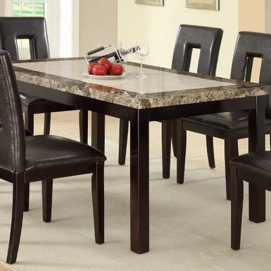 image of Slick Finish Faux Marble & Pine Wood Dining Table, Brown - Brown with sku:syaesyu8ymcr22z2m18qogstd8mu7mbs-overstock