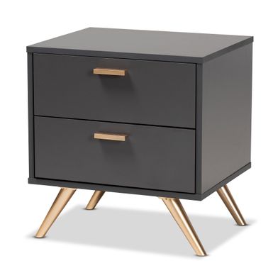 image of Kelson Modern Dark Grey and Gold Finished Wood 2-Drawer Nightstand - Charcoal Grey with sku:w-cpyqnei_fuh_wr4irw5astd8mu7mbs-overstock