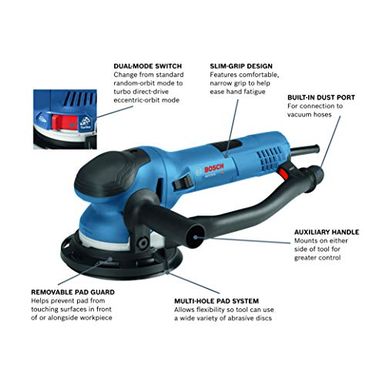 image of Bosch Power Tools - GET75-6N - Electric Orbital Sander, Polisher - 7.5 Amp, Corded, 6"" Disc Size - features Two Sanding Modes: Random Orbit, Aggressive Turbo for Woodworking, Polishing, Carpentry with sku:b07wk42nc5-amazon