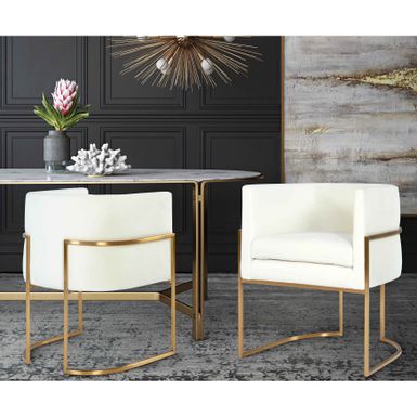 image of Giselle Cream Velvet Dining Chair with Goldtone Stainless Steel Frame by Inspire Me Home Decor - Single - Cream - Dining Height with sku:23ygrgtuirjlgpy5gpbamastd8mu7mbs-overstock
