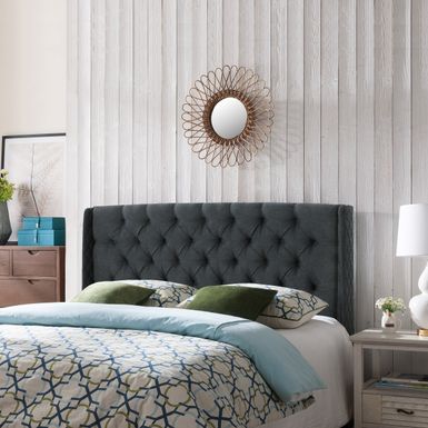image of Perryman Full/Queen Wingback Headboard by Christopher Knight Home - Dark Grey with sku:3sjdfbymwbekrclqz7ngbastd8mu7mbs-overstock