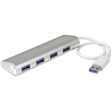 image of StarTech 4-Port Portable Apple Style USB 3.0 Hub with Built-In Cable, Silver & White with sku:stst43004ua-adorama