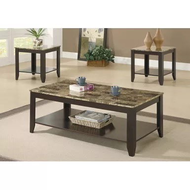 image of Table Set/ 3pcs Set/ Coffee/ End/ Side/ Accent/ Living Room/ Laminate/ Brown Marble Look/ Transitional with sku:700155-coaster