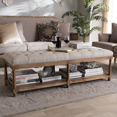 image of French Country Beige Linen Bench by Baxton Studio with sku:1d3fdkpnt-e1joe0lgrvsqstd8mu7mbs-overstock