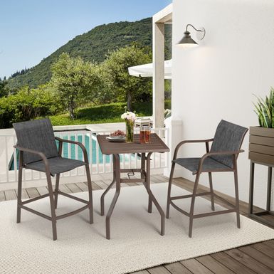 image of Aluminum Patio Bar Set All-weather 2 PCS Bar Stools and Table with Umbrella Hole - See the details - Black&Gray with sku:gwzinpt69u3hmjc-dstpogstd8mu7mbs-overstock