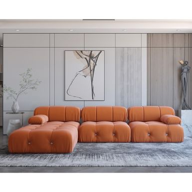 image of Modern Orange Velvet Upholstered Large Modular Sectional Sofa - Orange with sku:_nla6_aekmc7vt8p4joyeastd8mu7mbs-overstock