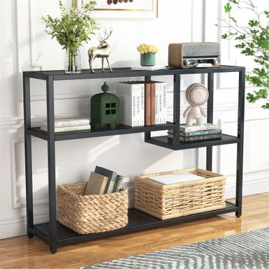 image of Black/ White 43 Inch Console Table with Storage Shelves,Small Entryway Entrance Tables Behind Couch Table - Full Black with sku:b1brzt_bnotweewuzikilwstd8mu7mbs--ovr